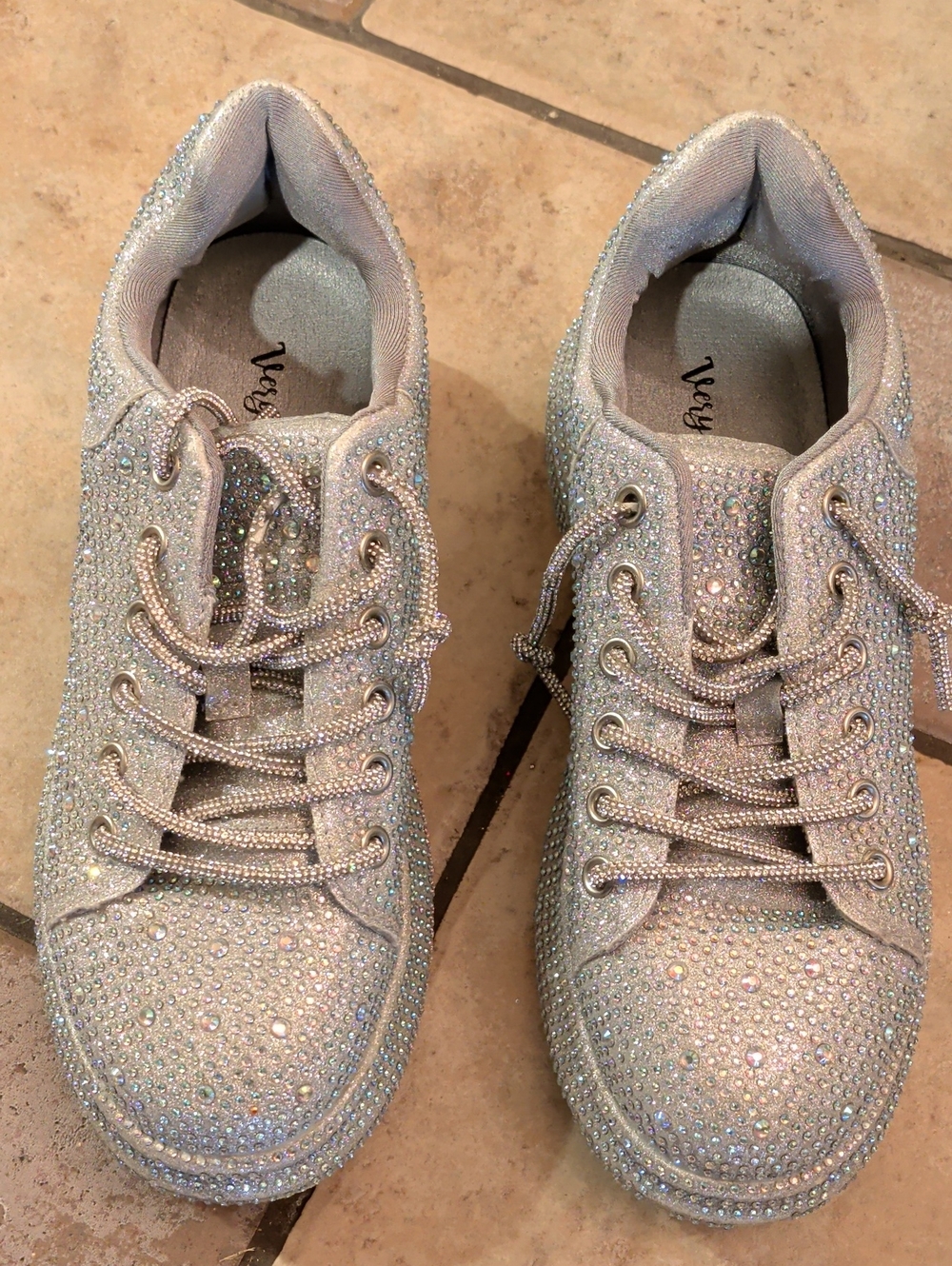 Very G King of Pop Silver Rhinestone Bling  Lace-Up Sneakers Women's 7